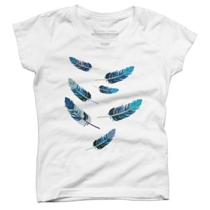 Girl's Design By Humans Blue Feathers By artado T-Shirt - 1 of 3