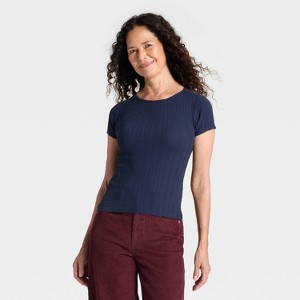 Women's Short Sleeve Pointelle T-Shirt - Universal Thread™ - 1 of 3