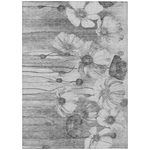 Gray Charcoal And Silver Floral Washable Indoor Outdoor Area Rug - 1 of 4