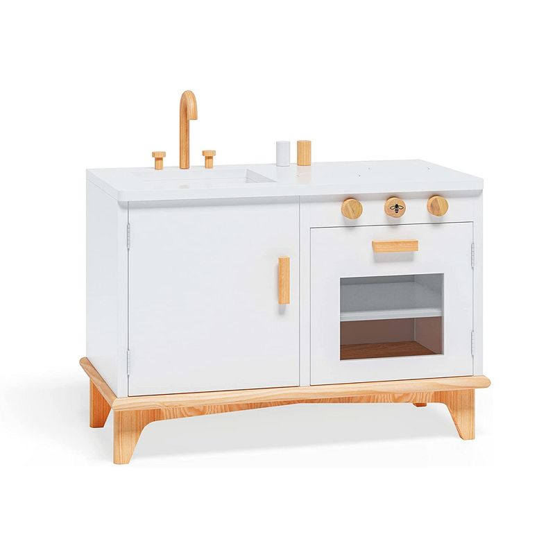 Be Mindful Boys and Girls Wooden Kitchen Playset with Sink and Oven for Kids and Toddlers Ages 3 to 6 Years, White/Natural, 1 of 9