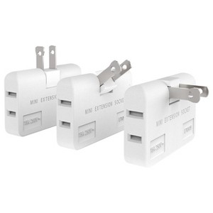 Itopfox 3 Way Flat Wall Outlet Extender with Swivel Plug - 2-Prong Mini Indoor Wall Tap, Outlet Splitter for Home & Travel, Type A, White (3 Pack) - 1 of 4