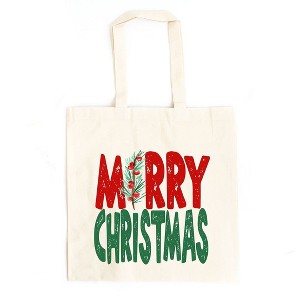City Creek Prints Red And Green Merry Christmas Canvas Tote Bag - 15x16 - Natural - 1 of 2