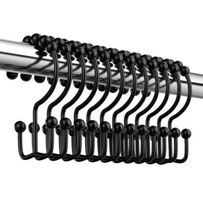BRINJOY Shower Curtain Hooks Rings, Premium Stainless Steel Rustproof Double Glide Shower Hooks for Bathroom Shower Rods Curtains,Set of 12, Black