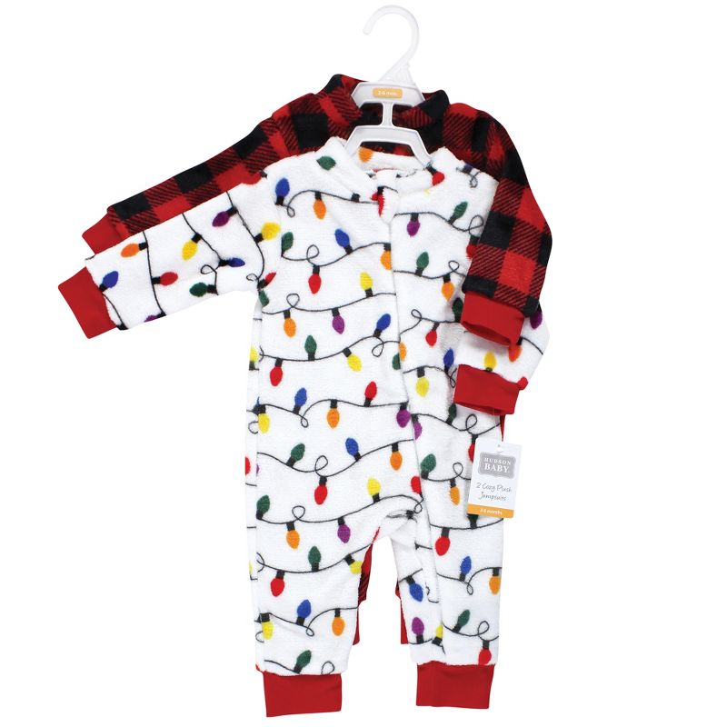 Hudson Baby Unisex Baby Plush Jumpsuits, Christmas Lights, 3 of 6