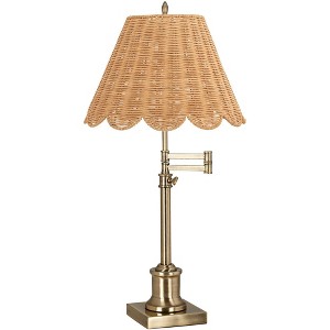 360 Lighting Westbury 35 1/2" Tall Large Natural Cottage End Table Lamp Adjustable Height Swing Arm Rattan Gold Brass Finish Single Living Room - 1 of 4