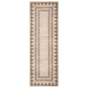 Washable Geometric Bordered Living Room Rugs, Contemporary Non Slip Low Pile Bedroom Carpet, Stain Resistant Dining Room Rugs - 1 of 4