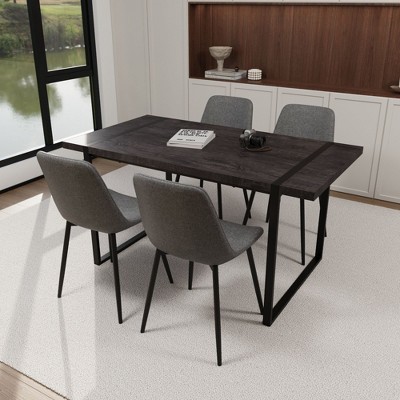 NicBex Dining Table Set for 4 Modern Dining Table with Black Wooden Tabletop and 4 Suede Chairs for Dining Rooms