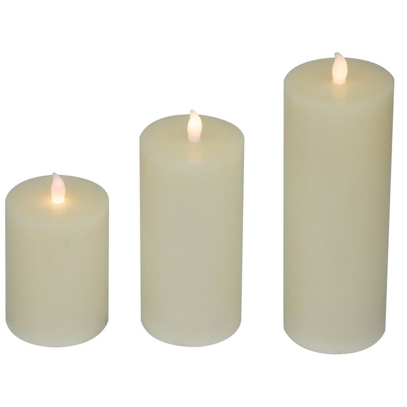 Northlight Set of 3 Cream LED Flickering Flameless Pillar Christmas Candles 8.75", 1 of 7