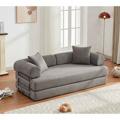 DIY Modular 4-in-1 Foldable Sofa Bed, Convertible Sleeper Sofa with Moveable Arms, Sofa Bed with Corduroy Cushion and Foam Filling-Baofuwish