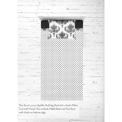 Bacati - Classic Damask Black Gray White 3 pc Toddler Bed Sheet Set