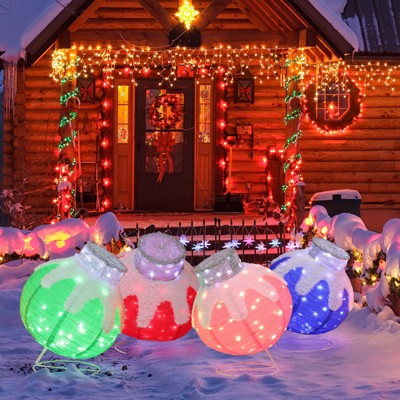 Angel Sar Set of 4 Lighted Ball Ornaments, Pre-lit Christmas Decor with 320 Multi-Color LED Lights, Outdoor Indoor Holiday Displays