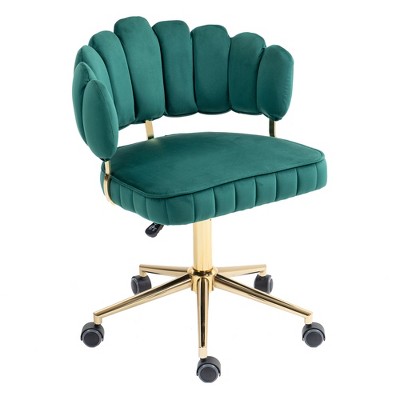 Vynxaria Modern Velvet Accent Desk Chair, Adjustable Swivel Task Chair with Wheels for Home Office, Emerald