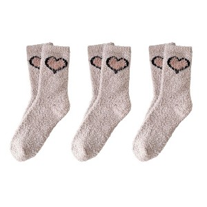 Anna-Kaci 3-Pair Fuzzy Heart Knit Crew Socks Set with Soft Plush Texture, Stretchy Cozy Fabric, and Cute Heart Accent for Gifting - 1 of 4