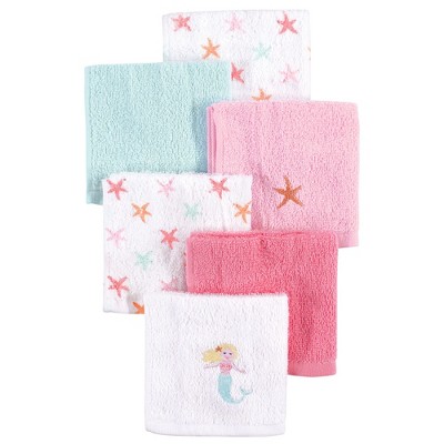 Hudson Baby Infant Girl Super Soft Cotton Washcloths, Mermaid, One Size