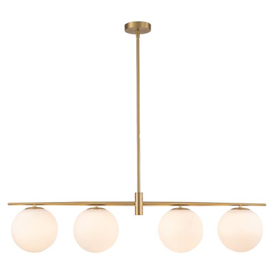 LLHZSY 4-Light 45 3/10" Linear Chandelier with Milk White Glass Globes-Gold