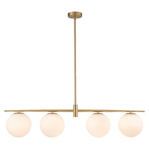 LLHZSY 4-Light 45 3/10" Linear Chandelier with Milk White Glass Globes-Gold - 1 of 4