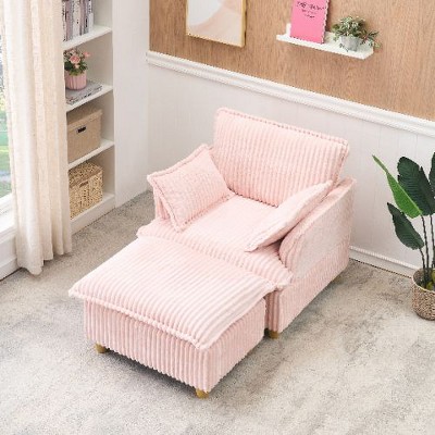 CAVINAS Single-Seat Corduroy Sofa, Sofa Couch with Ottoman and Throw Pillows, for Living Room, Balcony, Study