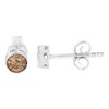 Haus of Brilliance Silver 1/10 Cttw Champagne Diamond Miracle-Set Stud Earrings - 2 of 4