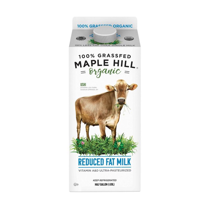 Maple Hill 100% Grassfed Organic 2% Reduced Fat Milk - 0.5gal, 1 of 6