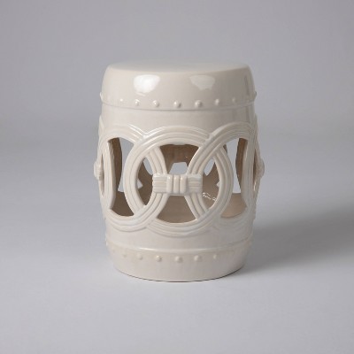 Large Medallion Ceramic Garden Stool - Creamy White - Balkene Home