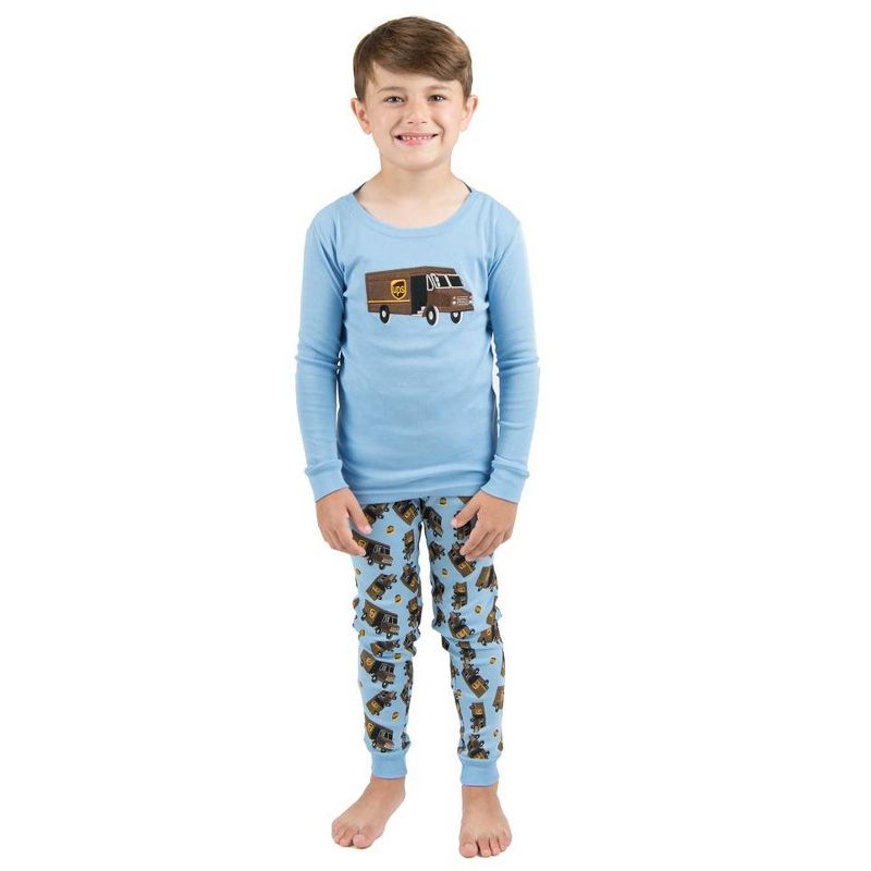Leveret Kids Two Piece Cotton UPS Truck Pajamas, 2 of 4