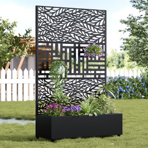 Wooakway 72"H Metal Planter Box with Trellis Raised Garden Bed with Arbor Privacy Screen with Wheels - 1 of 4