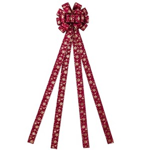Aoibox Large Christmas Tree Topper Bow 53x13 Inch Velvet Red Gold Snowflake Decorative Ribbon for Tree Wreath Door One Piece - 1 of 4