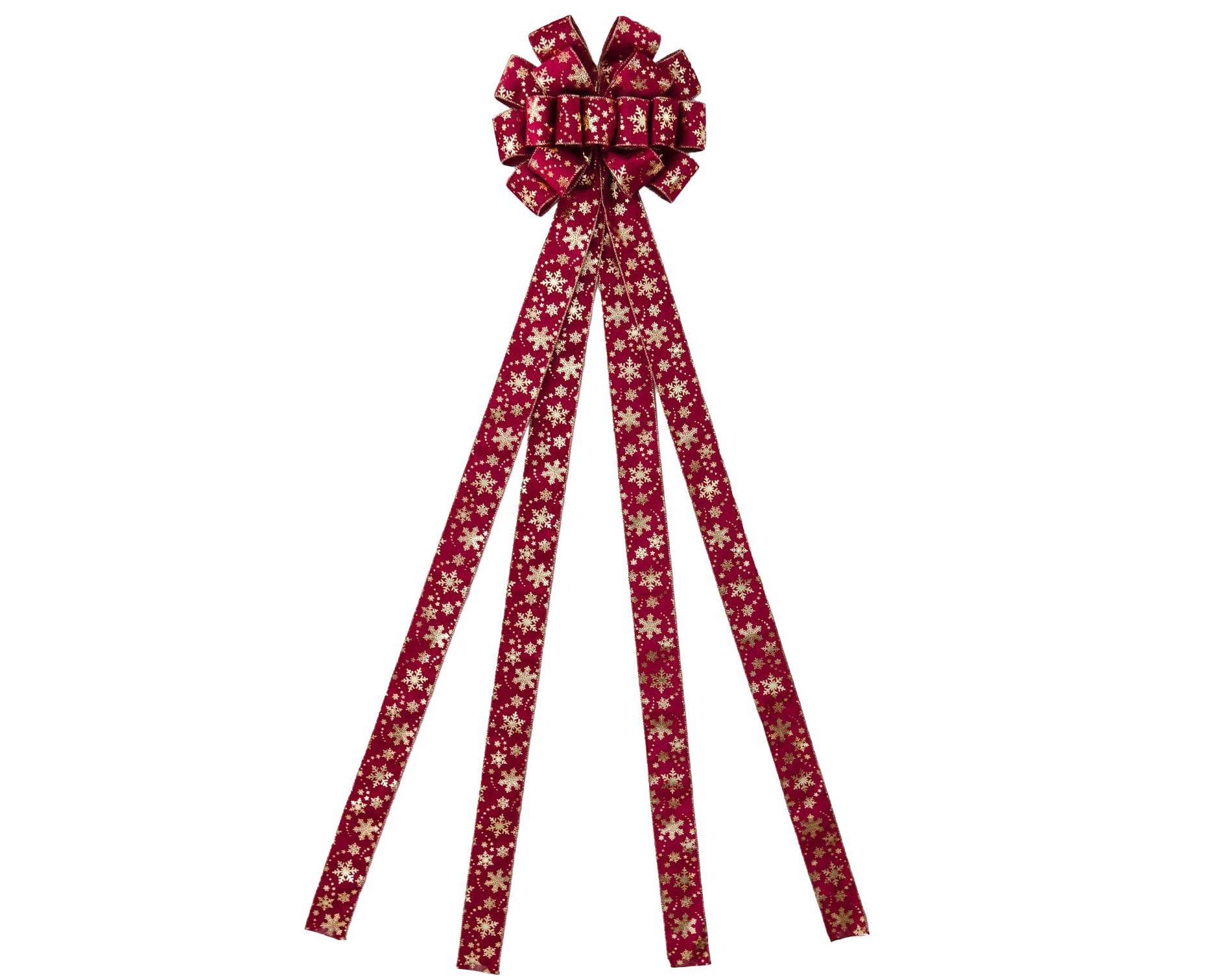 Aoibox Large Christmas Tree Topper Bow 53x13 Inch Velvet Red Gold Snowflake Decorative Ribbon for Tree Wreath Door One Piece