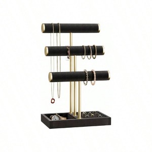 3 Tier Bracelet Holder, Detachable T Bar Black Velvet Jewelry Organizer - 1 of 4