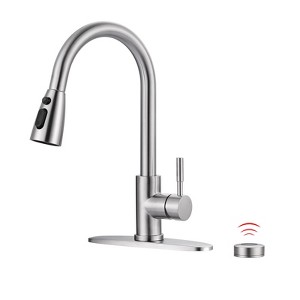 WOWOW Touchless Single-Handle Pull Down Sprayer Kitchen Faucet, Mobile Motion Sensor Kitchen Sink Faucet in Brushed Nickel - 1 of 4