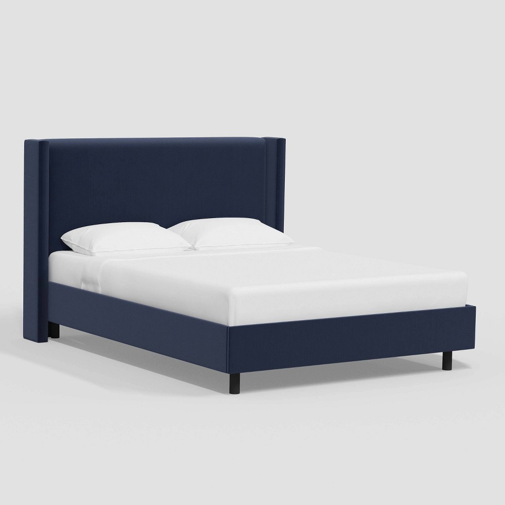 Photos - Bed Queen Austin Wingback Platform  in Luxe Velvet Titan Ocean - Threshold™