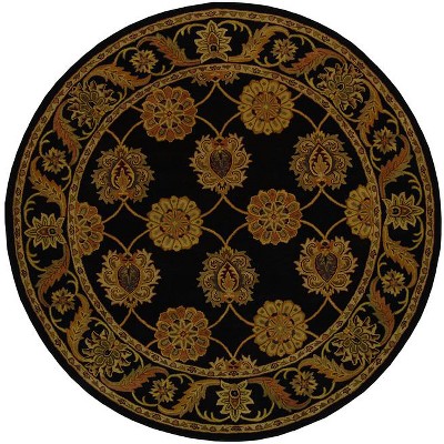 Elegant Heritage 8' Round Black Hand-Tufted Wool Rug