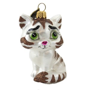 Blubom 3.5 Inch Brown Striped Cat Ornament Kitten Pet Feline Meow Tree Ornaments - 1 of 3