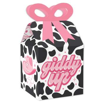 Big Dot of Happiness Rodeo Cowgirl - Square Favor Gift Boxes - Pink Western Party Bow Boxes - Set of 12