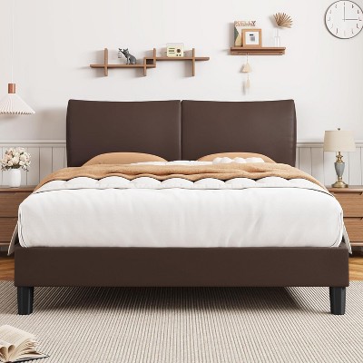 Nasitip Queen Brown Platform Bed Frame with Adjustable Headboard & Wood Slats, No Box Spring Needed, Easy Assembly