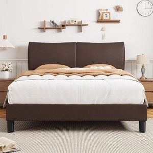 Nasitip Queen Brown Platform Bed Frame with Adjustable Headboard & Wood Slats, No Box Spring Needed, Easy Assembly - 1 of 4