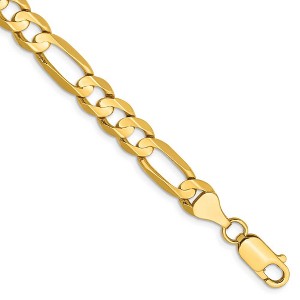 Black Bow Jewelry Men's 6.75mm, 14k Yellow Gold, Concave Figaro Chain Bracelet - 1 of 4