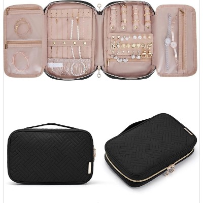 Jewelry Organizer Bag Travel Jewelry Storage Cases for Necklace, Earrings, Rings, Bracelet, Black