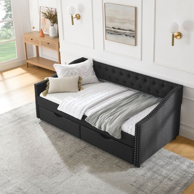 NicBex Twin Size Upholstered Tufted Daybed with 2 Drawers and Button Back for Bedroom,Living Room,Apartment