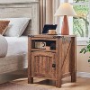 SinCiDo Farmhouse Nightstand Set of 2 w/Charging Station, 18" Rustic Wood End Tables w/Adjustable Shelves, Side Table for Bedroom, Reclaimed Barnwood - 2 of 4