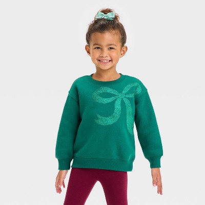 Image of Toddler Girls' Christmas Fleece Sweatshirt - Cat & Jack™ Dark Green 3T