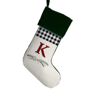 Personalization Mall Festive Foliage Initial Christmas Stocking, Green - 1 of 2