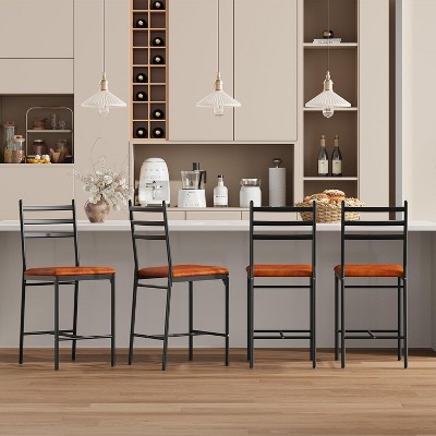 Bar Stools Set of 2/4, Upholstered Counter Height Bar Chairs with Back and Footrest, Metal Frame Kitchen Island Stools for Dining Room or Bar