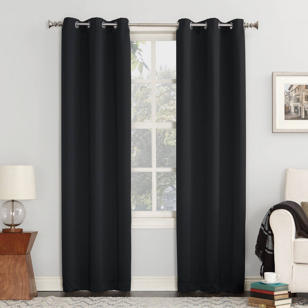 Photos - Curtains & Drapes 54"x108" Sun Zero Blackout Kenneth Energy Saving Grommet Curtain Panel Bla