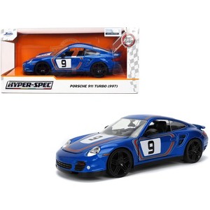 Porsche 911 Turbo (997) #9 Blue Metallic with Stripes "Hyper-Spec" Series 1/24 Diecast Model Car by Jada - 1 of 4