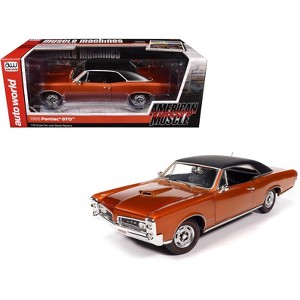 1966 Pontiac GTO Copper Blaze Metallic with Black Vinyl Top 1/18 Diecast Model Car by Auto World - 1 of 4