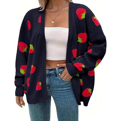 Women's Plus Size Cardigan Soft Print Long Sleeve Open Front Knit Sweaters