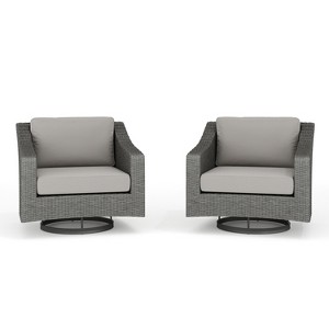 Martha Stewart Bedford Set of 2 Indoor-Outdoor Patio Chairs in Rattan Wicker with 360° Swivel and All-Weather Cushions - 1 of 4