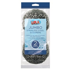 Stainless Steel Wool Scourer -Jumbo Sized- 35 Grams, by LOLA, Curled Flat Wire, Cleans Caked On & Baked On Messes on Cookware, 1 Pack - 1 of 4