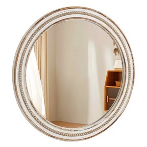 MAYEERTY 24" Round Wood Decorative Mirrors for Wall Decor, Rustic Circle Mirror for Bedroom Living Room Office with Beads - 1 of 4